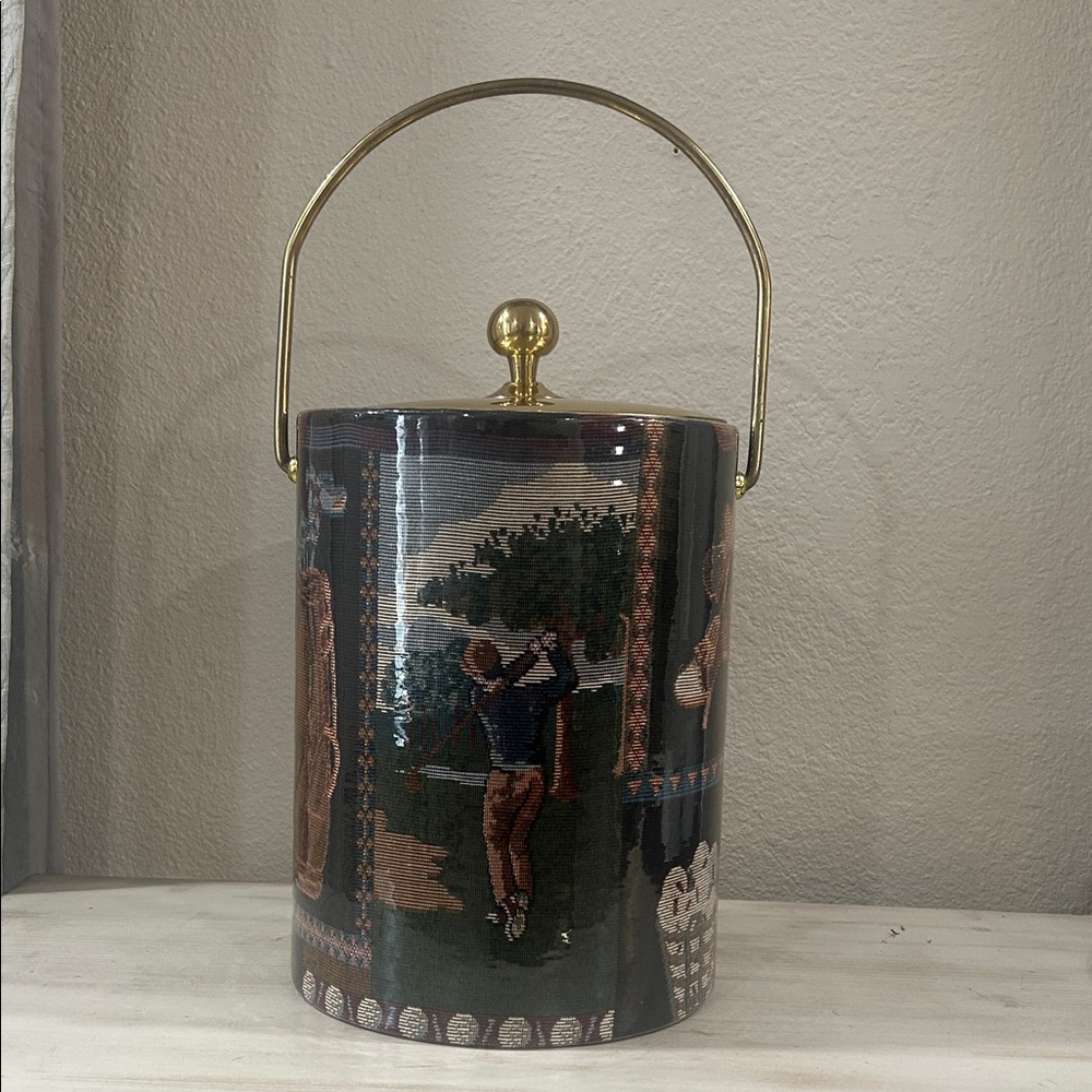 Kraftware- Vintage Golf Scene Ice Bucket with Handle
